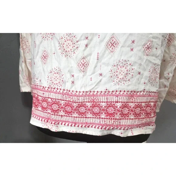 Torrid Boho White & Pink‎ Border Print Open Front Twill Jacket Plus Size 1X A001 - Picture 6 of 13